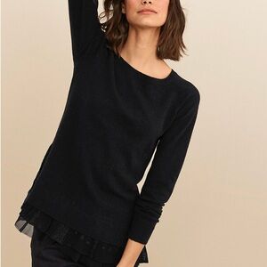 Garnet Hill 100% cashmere sweater black lace trim witchy whimsical L